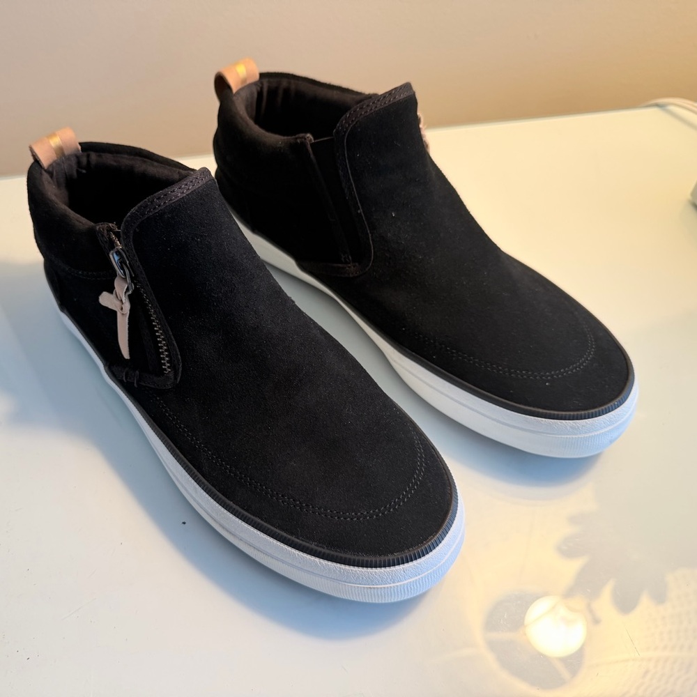 Sperry Black Suede Slip-On Sneakers with White Sole